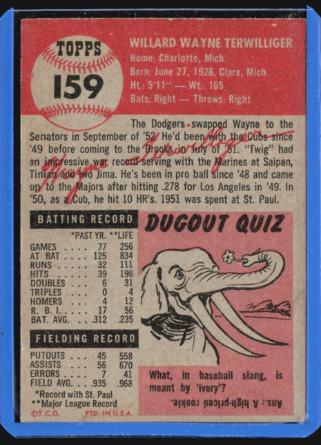 1953 Topps - #159 Wayne Terwilliger