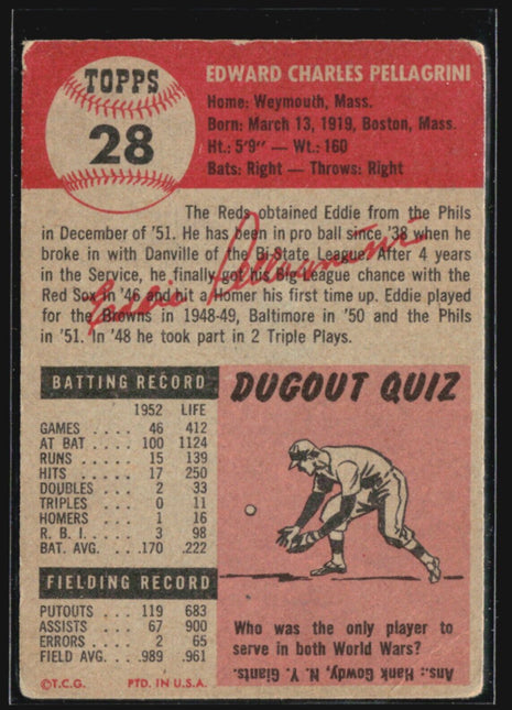 1953 Topps - #28 Eddie Pellagrini