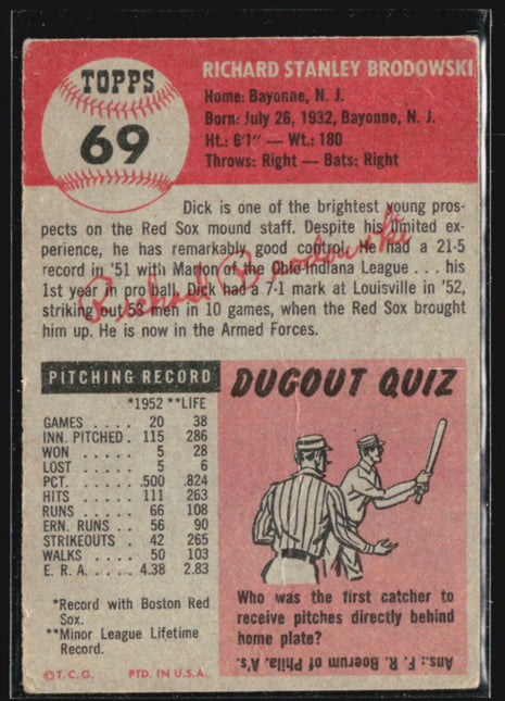 1953 Topps - #69 Dick Brodowski