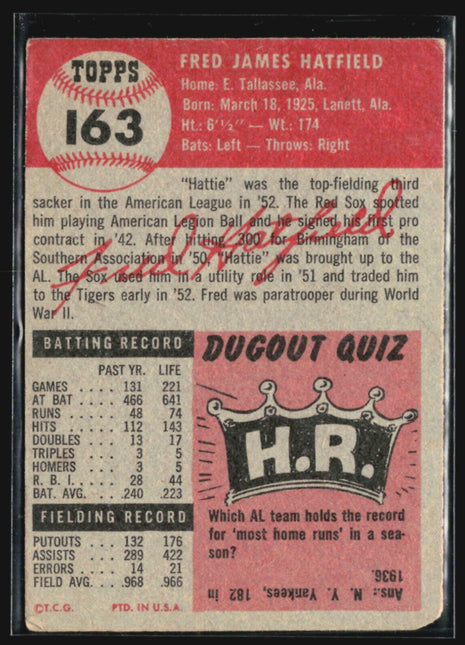 1953 Topps - #163 Fred Hatfield