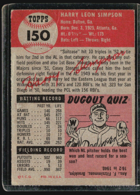 1953 Topps - #150 Harry Simpson