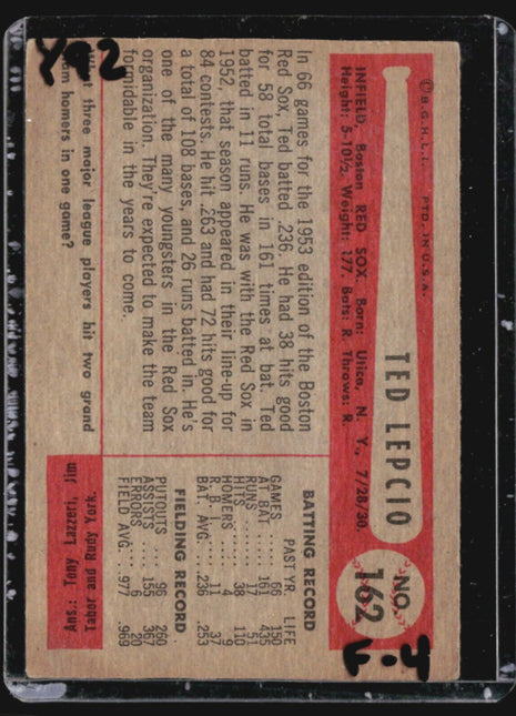 1954 Bowman - #162 Ted Lepcio