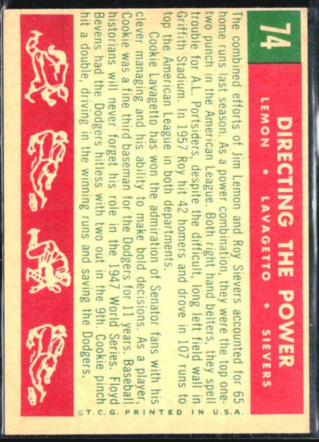1959 Topps - Directing the Power #74 Roy Sievers, Jim Lemon, Cookie Lavagetto