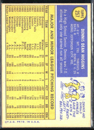 1970 Topps - #257 Dennis Higgins