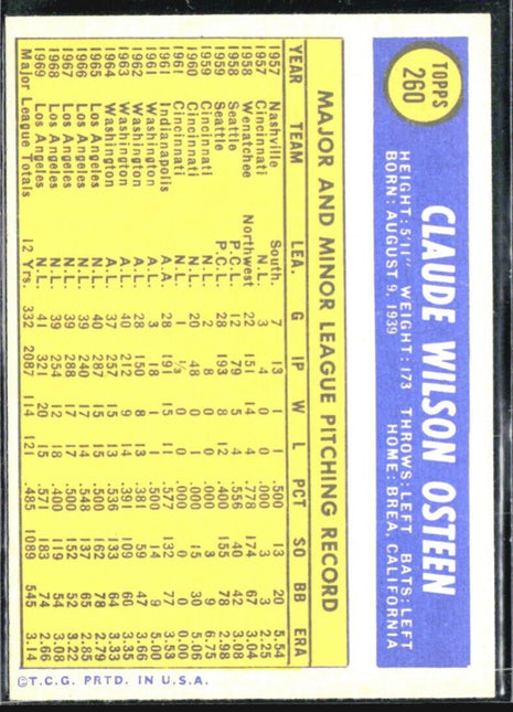 1970 Topps - #260 Claude Osteen