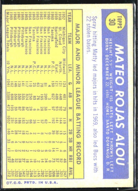 1970 Topps - #30 Matty Alou
