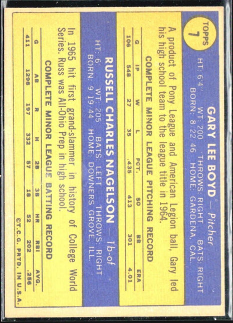 1970 Topps - 1970 Rookie Stars #7 Russ Nagelson, Gary Boyd (RC)