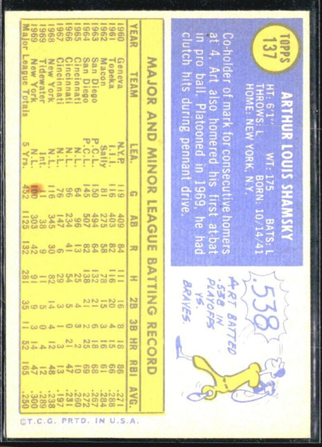 1970 Topps - #137 Art Shamsky