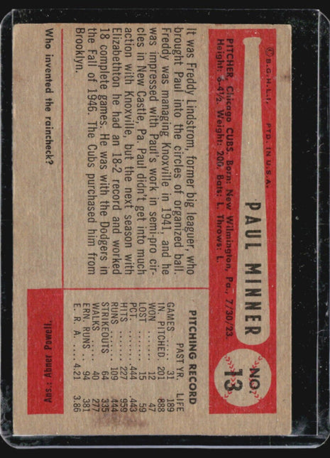 1954 Bowman - #13 Paul Minner