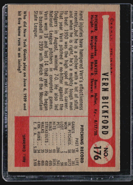 1954 Bowman - #176 Vern Bickford