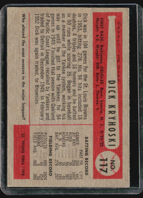 1954 Bowman - #117 Dick Kryhoski