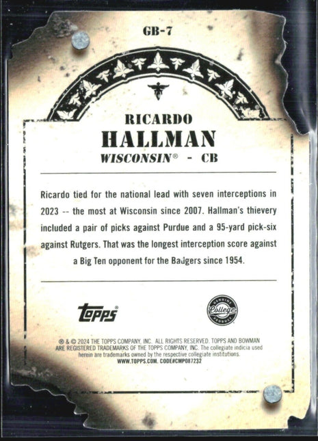 2024 Bowman University Best Wanted Bandit Ricardo Hallman #GB-7