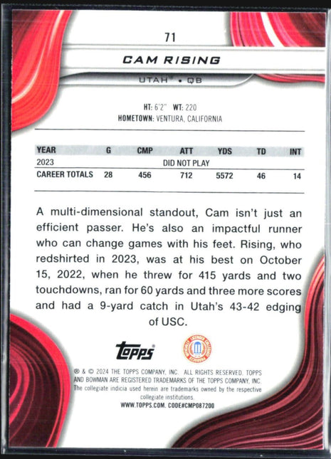 2024 bowman University Best Cam Rising Gold Refraactor /50 #71