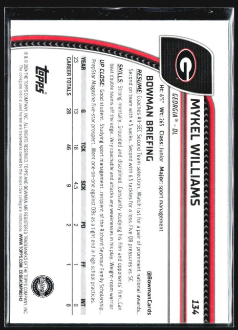 2024 Bowman University Chrome Mykel Williams #134 Sapphire