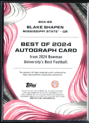 2024 Bowman University Best Blake Shapen Auto White /5 #BOA-BS