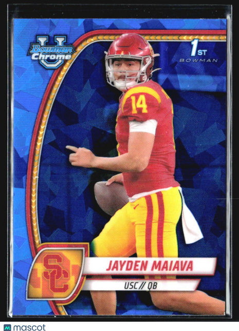 2024 Bowman University Chrome - #195 Jayden Maiava (RC) Sapphire