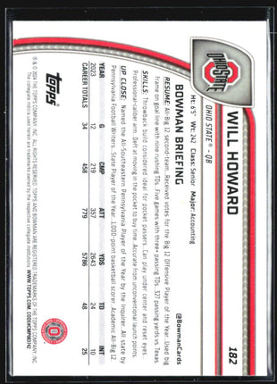 2024 Bowman University Chrome #182 Will Howard Rc