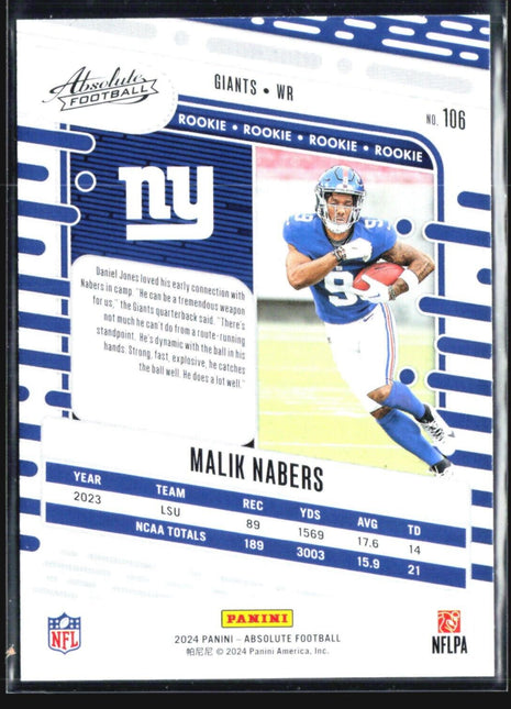 2024 Panini Absolute - Rookies #106 Malik Nabers (RC)