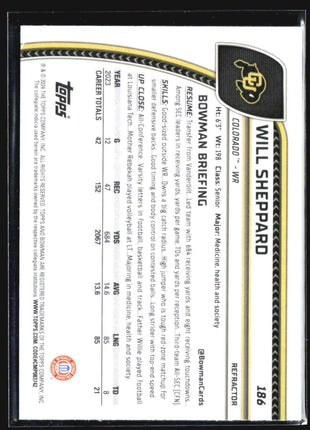 2024 Bowman University Chrome - #186 Will Sheppard (RC) Refractor