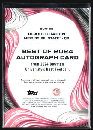 2024 Bowman University Best Blake Shapen Auto #BOA-BS