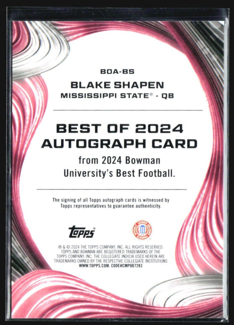 2024 Bowman University Best Blake Shapen Auto #BOA-BS