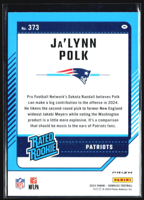 2024 Panini Donruss - Rated Rookie #373 Ja'Lynn Polk (RC) Silver Holo