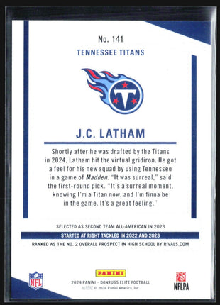 2024 Panini Donruss Elite - Rookies #141 J.C. Latham /999 (RC)
