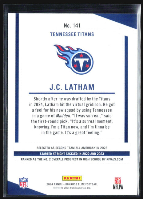 2024 Panini Donruss Elite - Rookies #141 J.C. Latham /999 (RC)