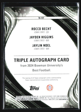2024 Bowman University Best Rocco Becht Jayden Higgins Jaylin Noel Auto /5