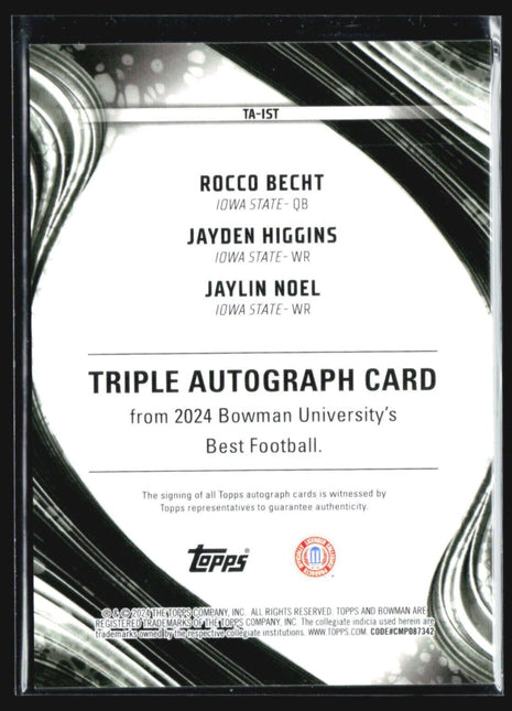 2024 Bowman University Best Rocco Becht Jayden Higgins Jaylin Noel Auto /5