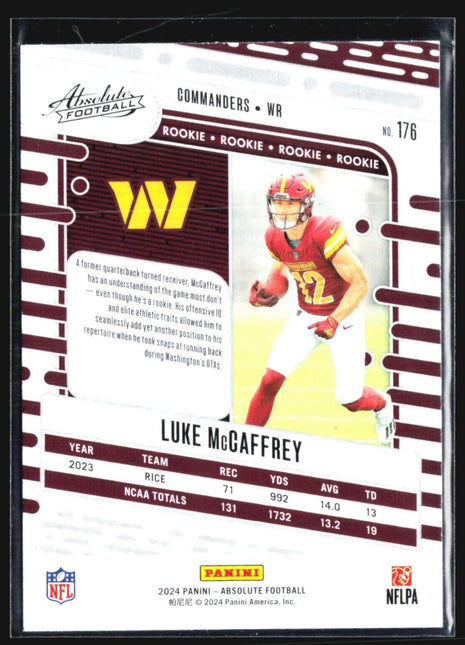 2024 Panini Absolute - Rookies #176 Luke McCaffrey (RC)