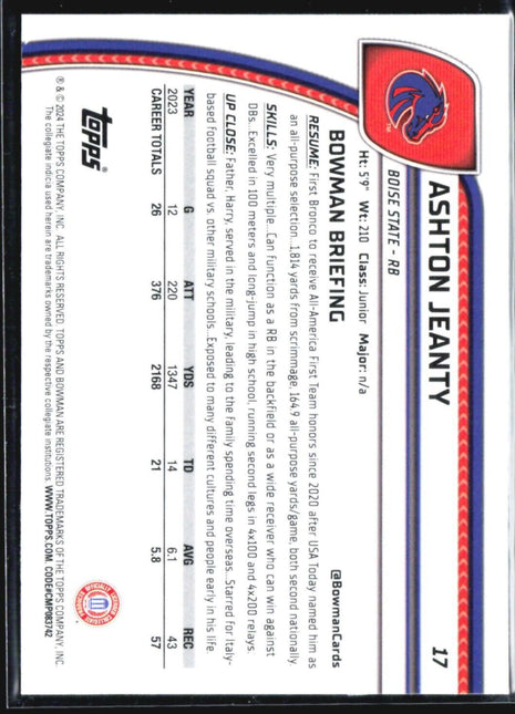 2024 Bowman University Chrome - #17 Ashton Jeanty (RC)