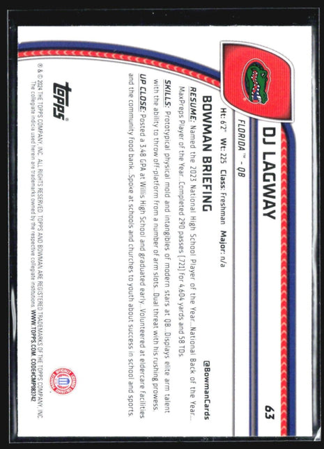 2024 Bowman University Chrome DJ Lagway 1st #63 Rc