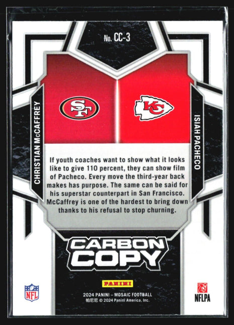 2024 Panini Mosaic - Carbon Copy #CC-3 Christian McCaffrey Isiah Pacheco