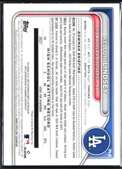 2024 Bowman Draft - Chrome Prospect Auto #CPA-KL Kellon Lindsey