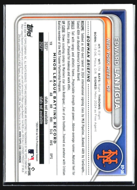 2024 Bowman Chrome - Prospects #BCP-246 Edward Lantigua (RC) 1st Mojo