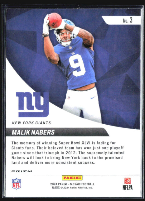 2024 Panini Mosaic - Elevate #3 Malik Nabers (RC) Green
