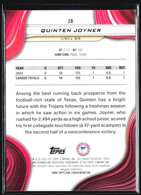 2024 Bowman University Best Quinten Joyner Green /35 #28