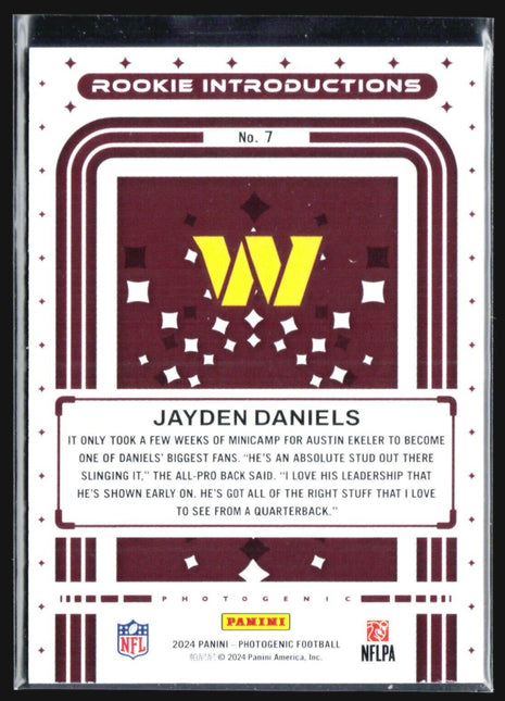 2024 Panini Photogenic Jayden Daniels Rookie Introductions Rc #7
