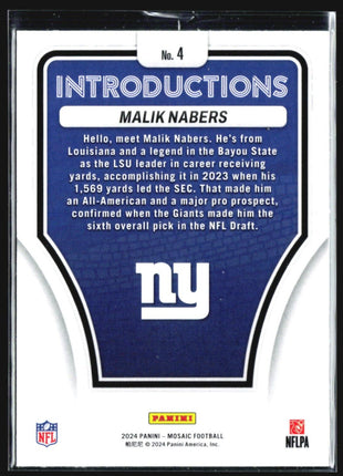 2024 Panini Mosaic - Introductions #4 Malik Nabers (RC)
