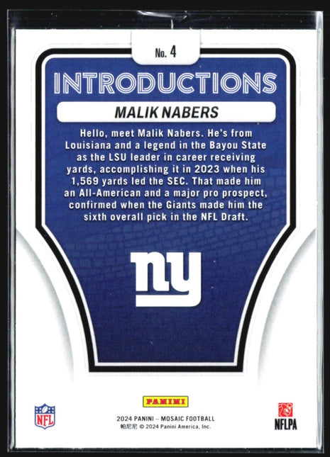 2024 Panini Mosaic - Introductions #4 Malik Nabers (RC)