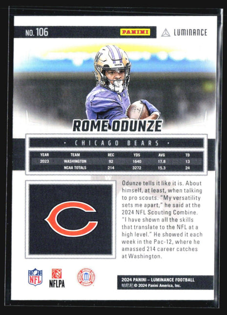 2024 Panini Luminance - Rookies #106 Rome Odunze (RC)