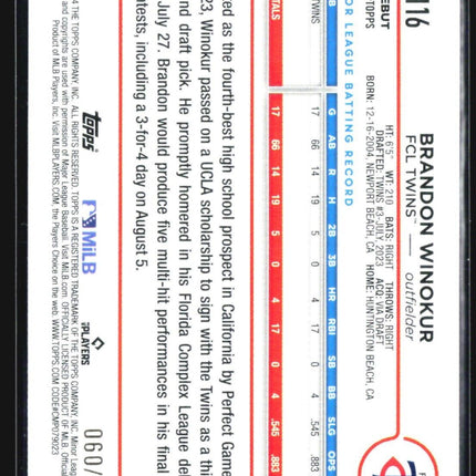 2024 Topps Pro Debut - #PD-116 Brandon Winokur (RC) Blue /150