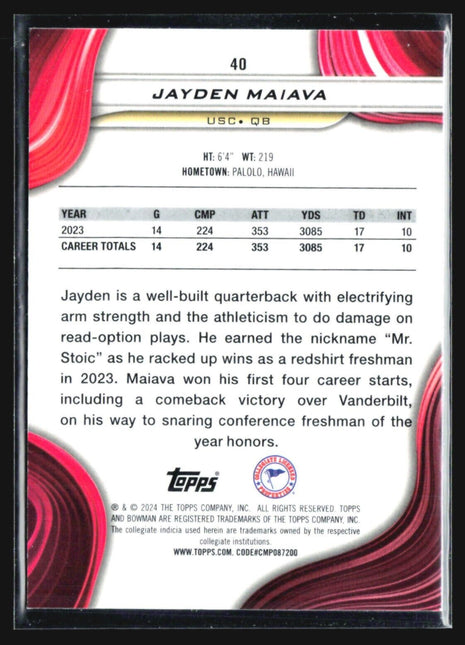 2024 Bowman University Best Jayden Maiava Green /99 #40