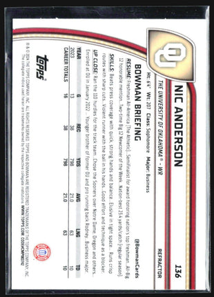 2024 Bowman University Chrome - #136 Nic Anderson (RC) Refractor