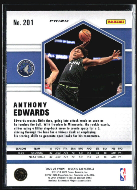 2020-21 Panini Mosaic - Rookie #201 Anthony Edwards (RC) Pink Camo