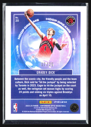 2023-24 Optic Contenders Hoop Dreams Gradey Dick Green Pulsar Rc /25 320