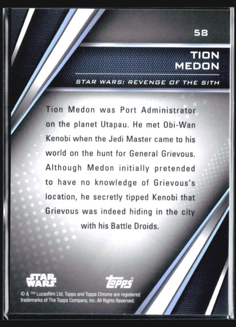 2023 Topps Chrome Black Star Wars Tion Medon #58 /199