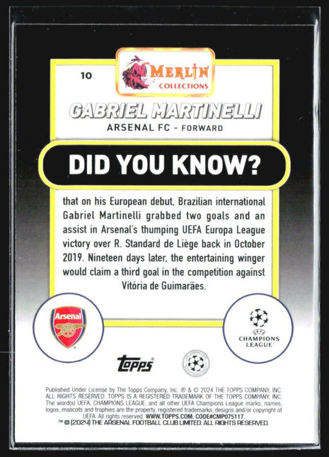 2023-24 Topps Merlin Gabriel Martinelli Pink Shimmer /299 #10
