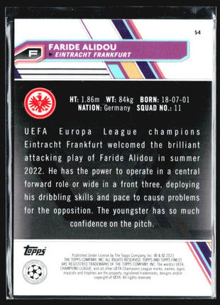 2022-23 Topps Finest Faride Alidou Rc Blue Refractor /150 #54